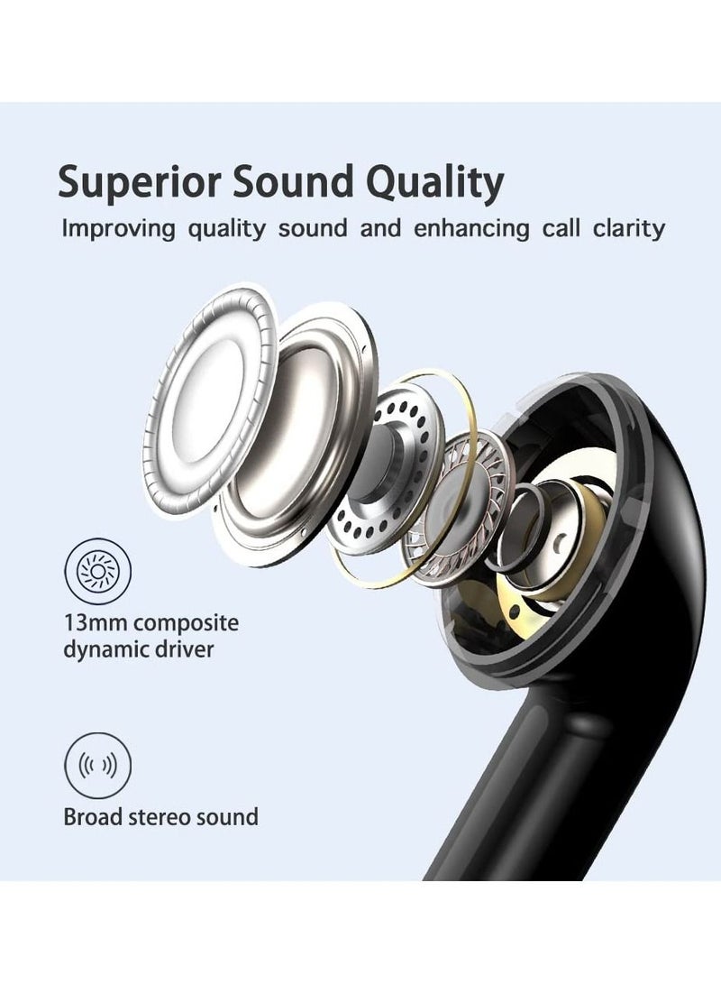 Bluetooth Earphones with 4 Mics Wireless Earbuds, Premium Sound, ENC Noise Cancelling for HD Stereo Calls, Ultra-Light in-Ear TWS Headphones, Touch Control, IPX5 Waterproof for Sports