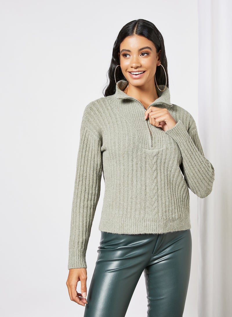 Textured Zipped Sweater Grey