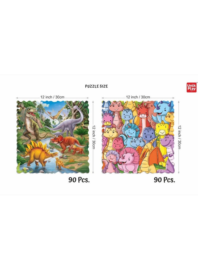 Go Crazy Jigsaw Puzzle For Kids And Adults, Attractive Cartoon Print Puzzle With 2 Puzzle Trays For Age 6 To 99 Years-90 Pcs-(Farm Friends)- Dino