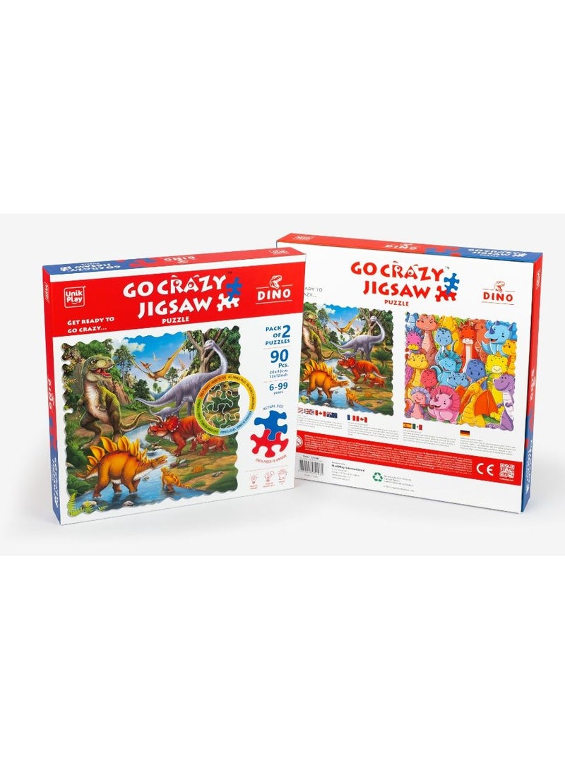 Go Crazy Jigsaw Puzzle For Kids And Adults, Attractive Cartoon Print Puzzle With 2 Puzzle Trays For Age 6 To 99 Years-90 Pcs-(Farm Friends)- Dino