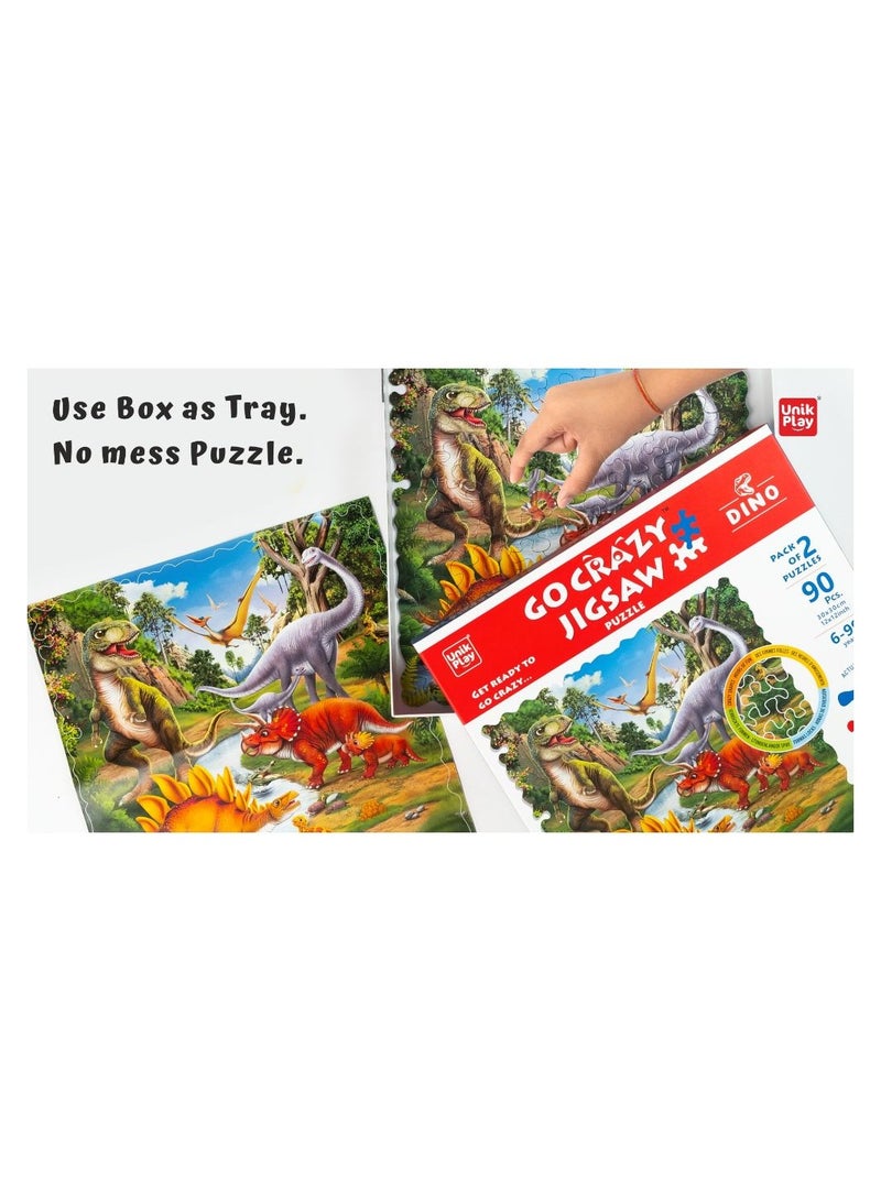 Go Crazy Jigsaw Puzzle For Kids And Adults, Attractive Cartoon Print Puzzle With 2 Puzzle Trays For Age 6 To 99 Years-90 Pcs-(Farm Friends)- Dino