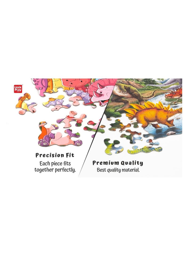 Go Crazy Jigsaw Puzzle For Kids And Adults, Attractive Cartoon Print Puzzle With 2 Puzzle Trays For Age 6 To 99 Years-90 Pcs-(Farm Friends)- Dino