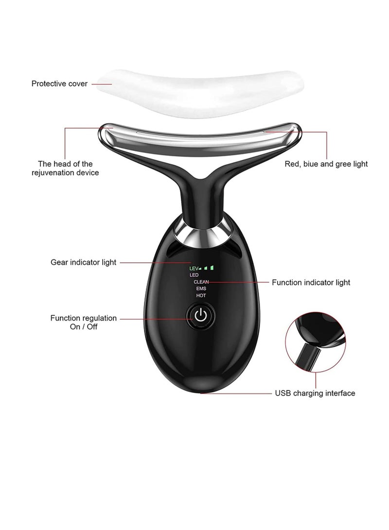 COOLBABY Facial Neck Lifting Machine Sonic Face Massager Beauty Device Wrinkles Remover Skin Rejuvenation Anti-aging Rechargeable 3 Modes Black