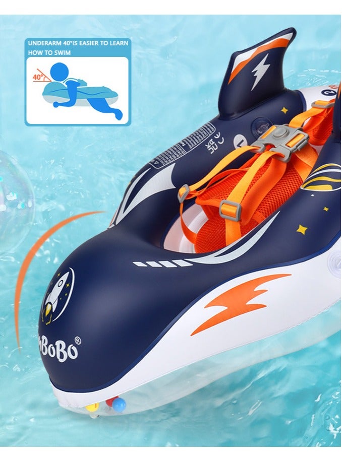 Baby Pool Float with Canopy 3D Rocket and Add Tail Design Upgraded Thick PVC Infant Swim Floats with Harness Sun Shade for Kids Toddlers Girls Boys Swimming Ages 6-36 Months (Rocket)