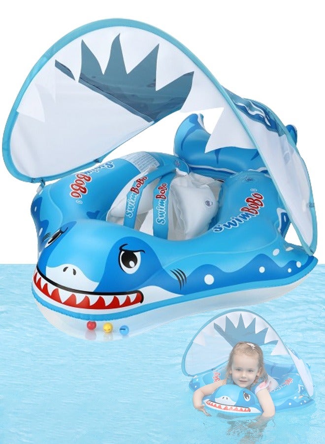 Baby Swimming Float Baby Swimming Ring Toddler Swimming Vest Children Waist Float Ring Inflatable Baby Float with Canopy Baby Swimming Ring Swimming Lap For Toddlers Swim Trainer (Shark)