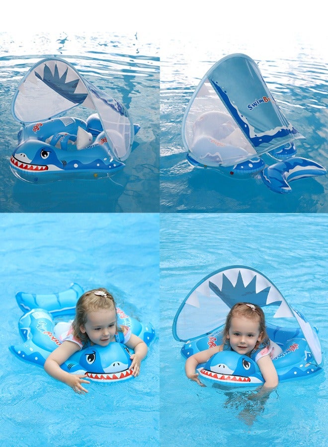 Baby Swimming Float Baby Swimming Ring Toddler Swimming Vest Children Waist Float Ring Inflatable Baby Float with Canopy Baby Swimming Ring Swimming Lap For Toddlers Swim Trainer (Shark)