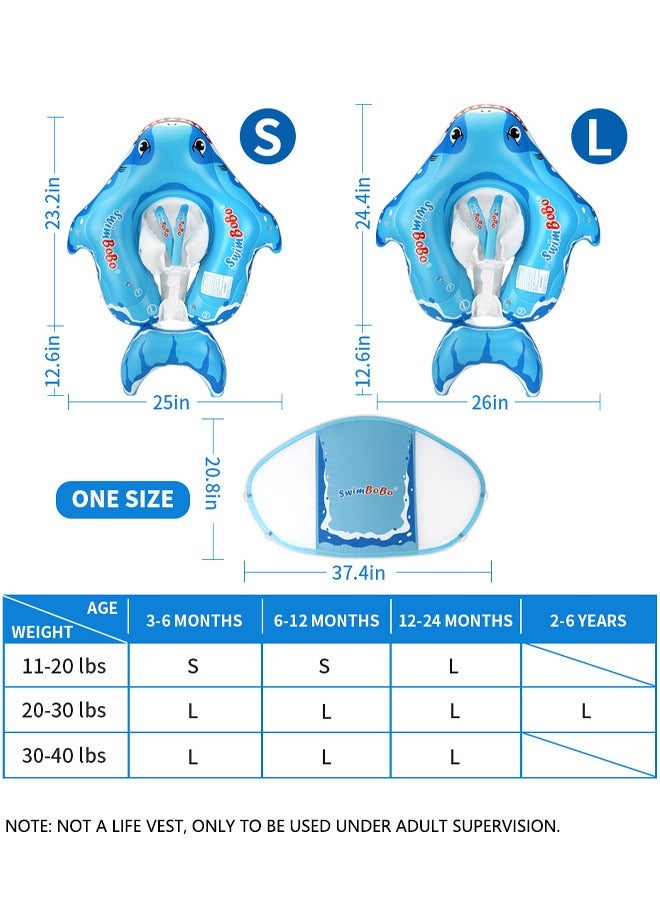 Baby Swimming Float Baby Swimming Ring Toddler Swimming Vest Children Waist Float Ring Inflatable Baby Float with Canopy Baby Swimming Ring Swimming Lap For Toddlers Swim Trainer (Shark)