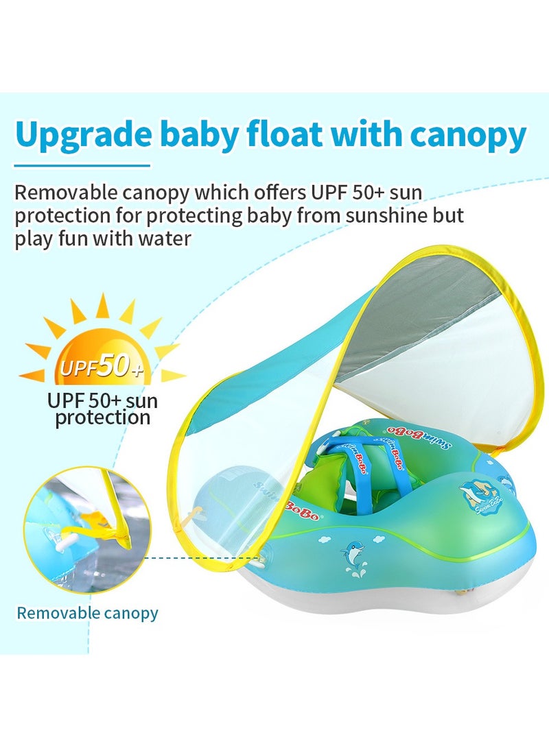 Baby Swimming Float Baby Swimming Ring Toddler Swimming Vest Children Waist Float Ring Inflatable Baby Float with Canopy Baby Swimming Ring Swimming Lap For Toddlers Swim Trainer (Green)