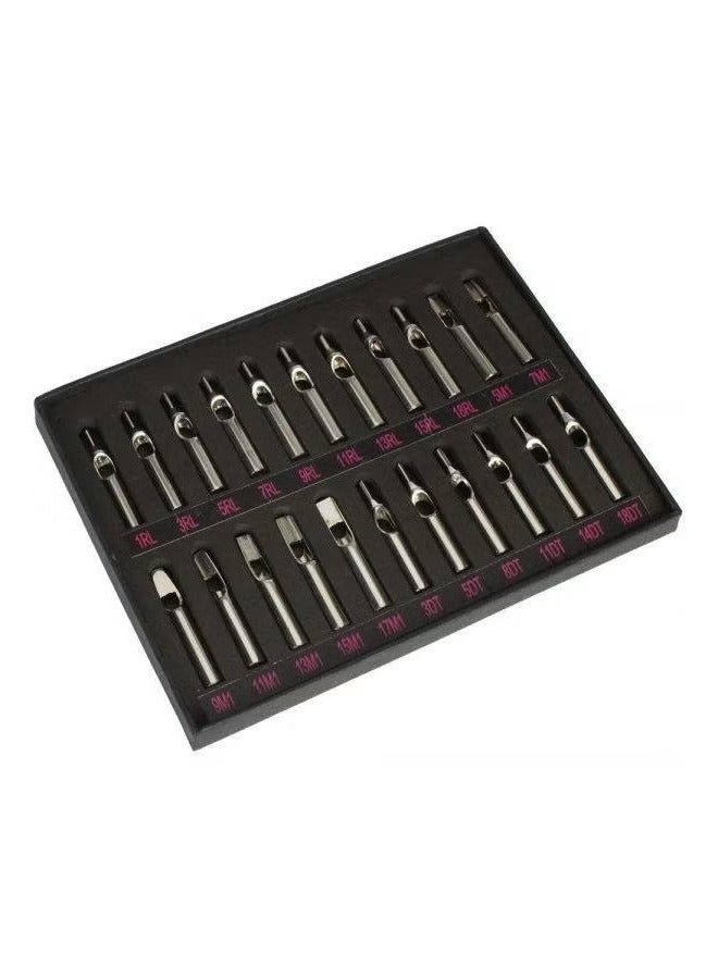 22 Piece Tattoo Tube Grip Needle Nozzle Set Kit Silver Tone