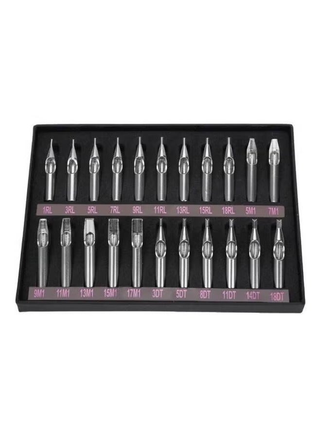 22 Piece Tattoo Tube Grip Needle Nozzle Set Kit Silver Tone