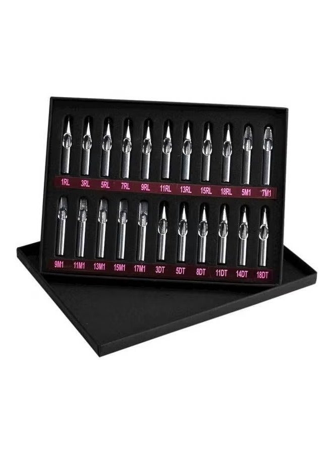 22 Piece Tattoo Tube Grip Needle Nozzle Set Kit Silver Tone