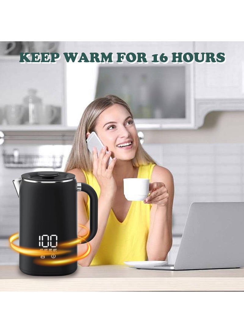 1.7L Electric Kettle with Temperature Control and Dry Boil Protection, 1500W Fast Boil, Stainless Steel Electric Kettle for Home and Office (Black)