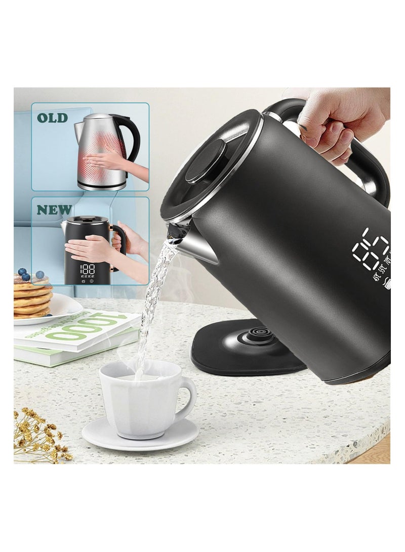 1.7L Electric Kettle with Temperature Control and Dry Boil Protection, 1500W Fast Boil, Stainless Steel Electric Kettle for Home and Office (Black)