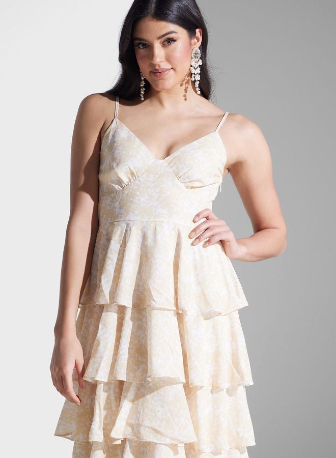 Printed Strappy Ruffle Dress