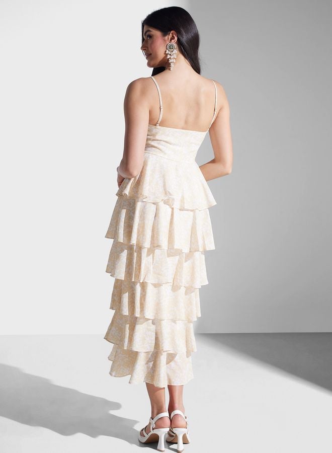 Printed Strappy Ruffle Dress