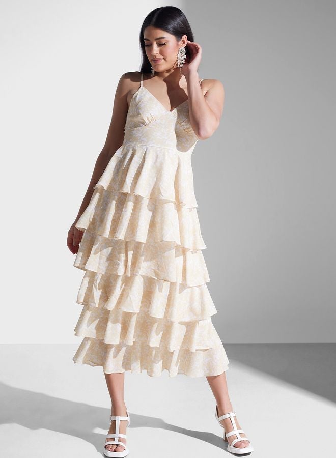 Printed Strappy Ruffle Dress