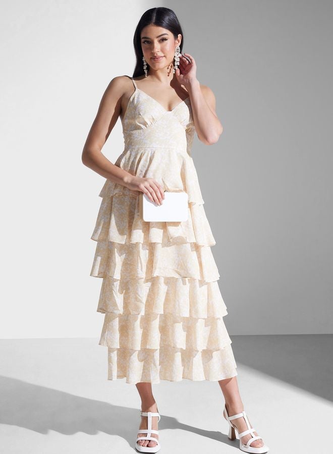 Printed Strappy Ruffle Dress