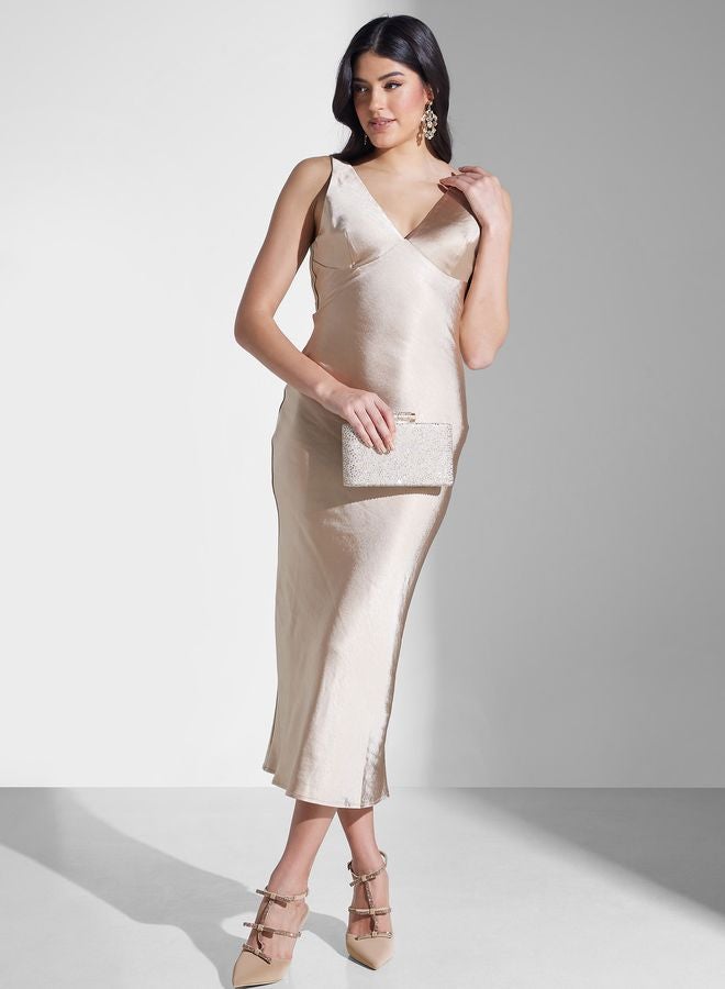 Sleeveless Satin Midi Dress
