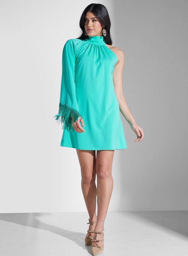 One Shoulder Flared Sleeve Dress