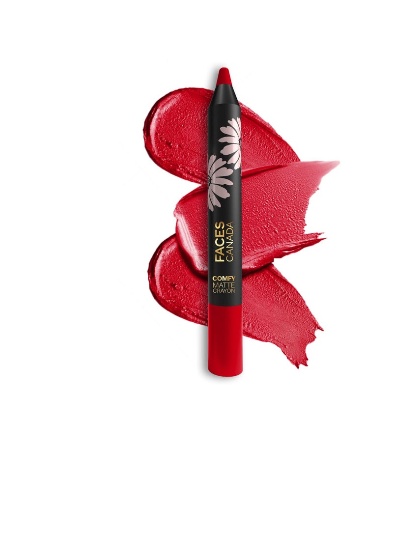 FACESCANADA Comfy Matte Lip Crayon Candy Yum 01 2.8g 8HR Long Stay No Dryness Luxurious Matte Texture Intense Color in 1 Stroke   Hydrates and Nourishes With Chamomile and Shea Butter