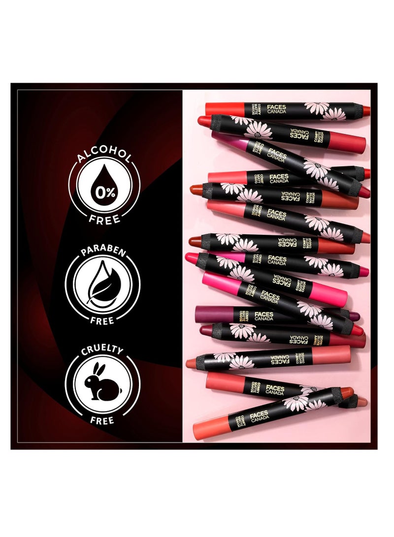 FACESCANADA Comfy Matte Lip Crayon Candy Yum 01 2.8g 8HR Long Stay No Dryness Luxurious Matte Texture Intense Color in 1 Stroke   Hydrates and Nourishes With Chamomile and Shea Butter