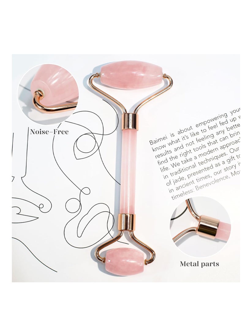 BAIMEI IcyMe Jade Roller & Gua Sha, Face Roller Redness Reducing Skin Care Tools, Self Care Pink Gift for Men Women, Massager for Face, Eyes, Neck, Relieve Fine Lines and Wrinkles - Rose Quartz