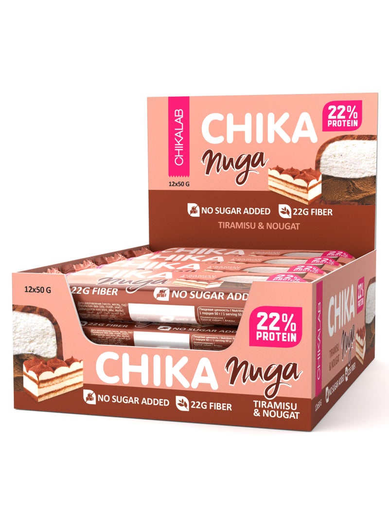 Chika Nuga Protein Bar with Tiramisu and Nougat No Sugar Added 12x50g