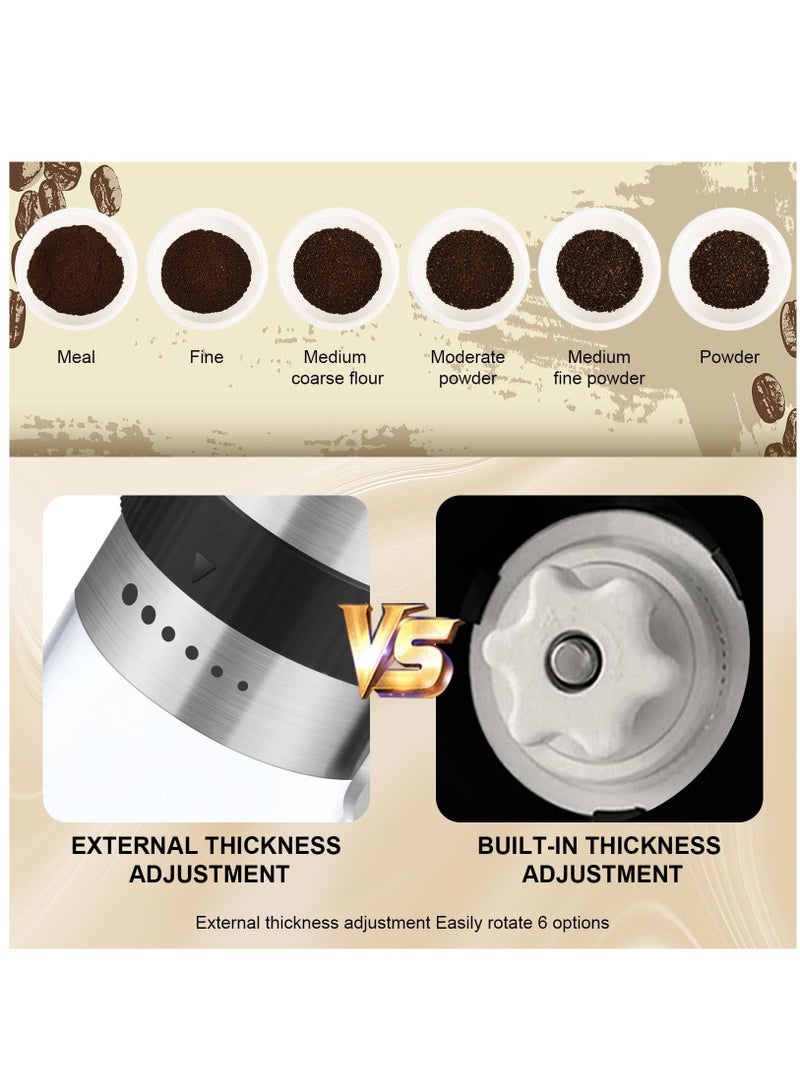 Upgrade Manual Coffee Grinder, Portable Stainless Steel Hand Crank Coffee Bean Grinder, Hand Coffee Grinder 6 Coarseness Settings, burr coffee grinder with Ceramic Burrs, Perfect for families