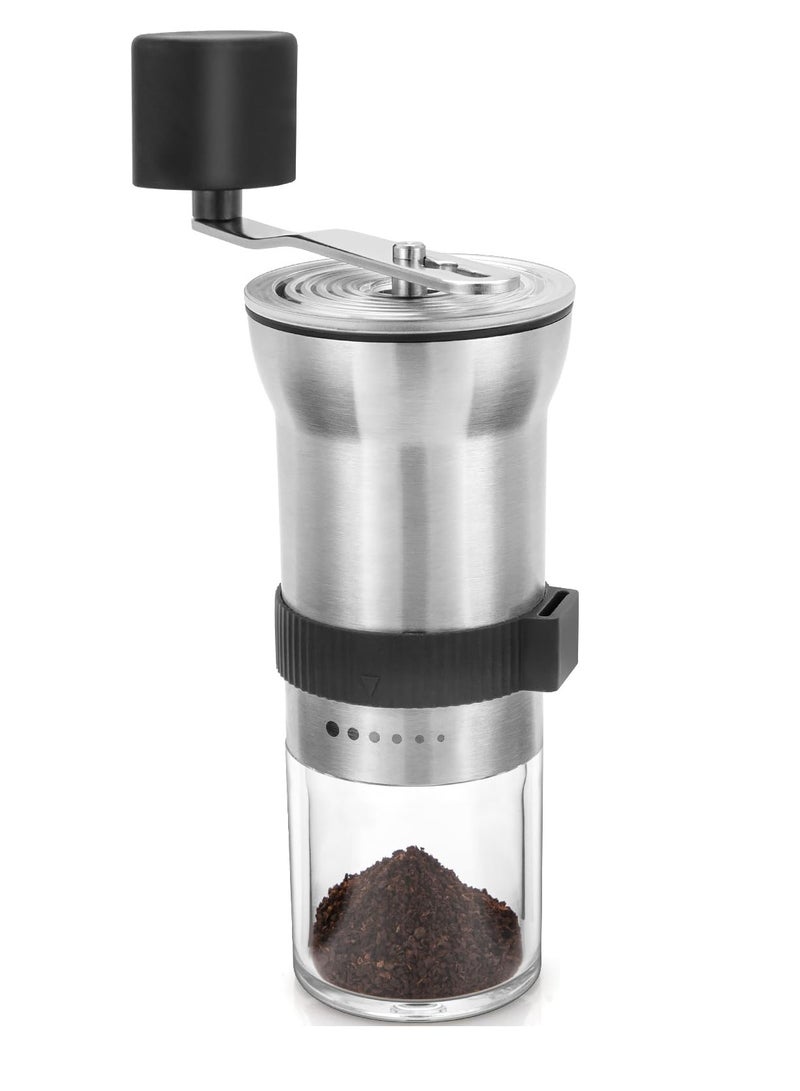 Upgrade Manual Coffee Grinder, Portable Stainless Steel Hand Crank Coffee Bean Grinder, Hand Coffee Grinder 6 Coarseness Settings, burr coffee grinder with Ceramic Burrs, Perfect for families