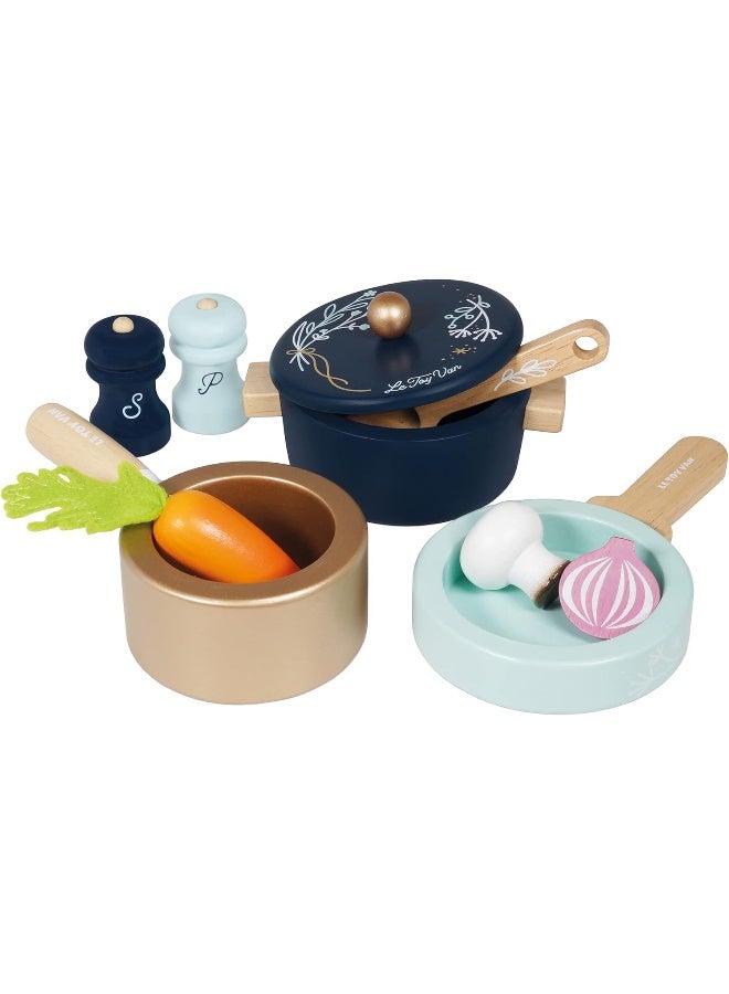 Le Toy Van - Educational Wooden Honeybake Pots and Pans Cooking Set Pretend Kitchen Play Toy | Kids Role Play Toy Kitchen Accessories