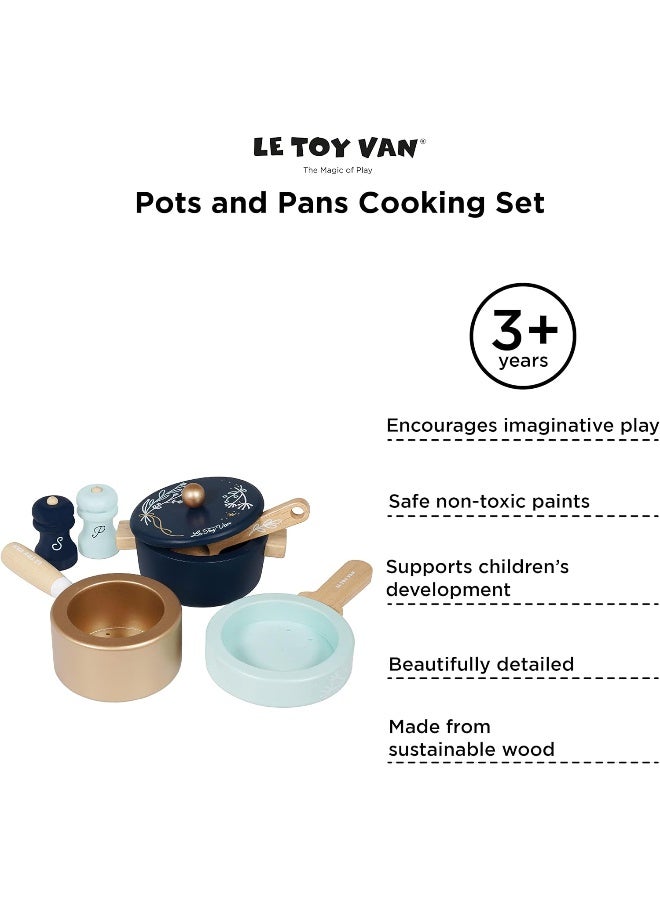 Le Toy Van - Educational Wooden Honeybake Pots and Pans Cooking Set Pretend Kitchen Play Toy | Kids Role Play Toy Kitchen Accessories