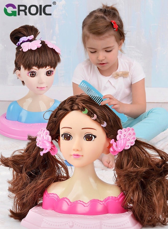 Long Hair Doll Princess Model Head Doll, Half Body Play House Dressing Braid Toy, Design Model Doll Head, Girls Playset with Beauty and Fashion Accessories,Hair Styling Doll Head