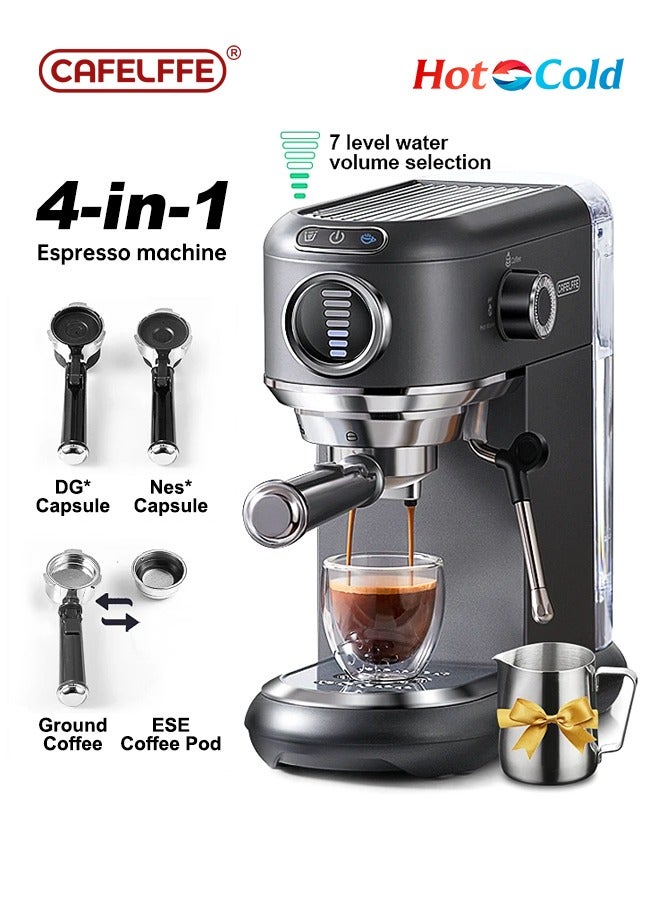 4 In 1 Espresso Machine Hot Cold Coffee Machine For Nespresso Dolce Gusto ESE Pods And Ground Coffee For Household Hotel And Office 1.1L