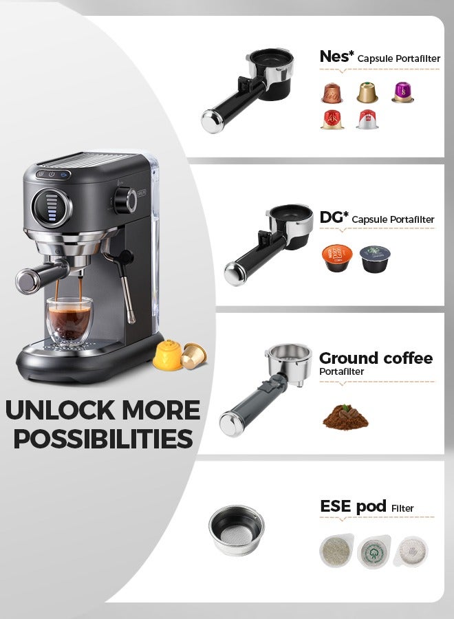 4 In 1 Espresso Machine Hot Cold Coffee Machine For Nespresso Dolce Gusto ESE Pods And Ground Coffee For Household Hotel And Office 1.1L