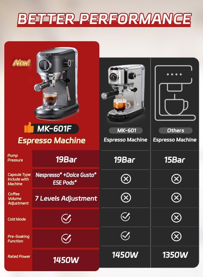 4 In 1 Espresso Machine Hot Cold Coffee Machine For Nespresso Dolce Gusto ESE Pods And Ground Coffee For Household Hotel And Office 1.1L