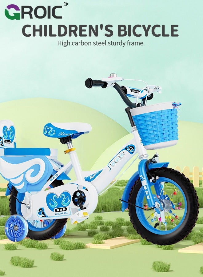 Boy Bike for Toddlers and Kids,12 Inch Kids Bike with Training Wheels & Basket,Boy Bicycle with Handbrake & Kickstand