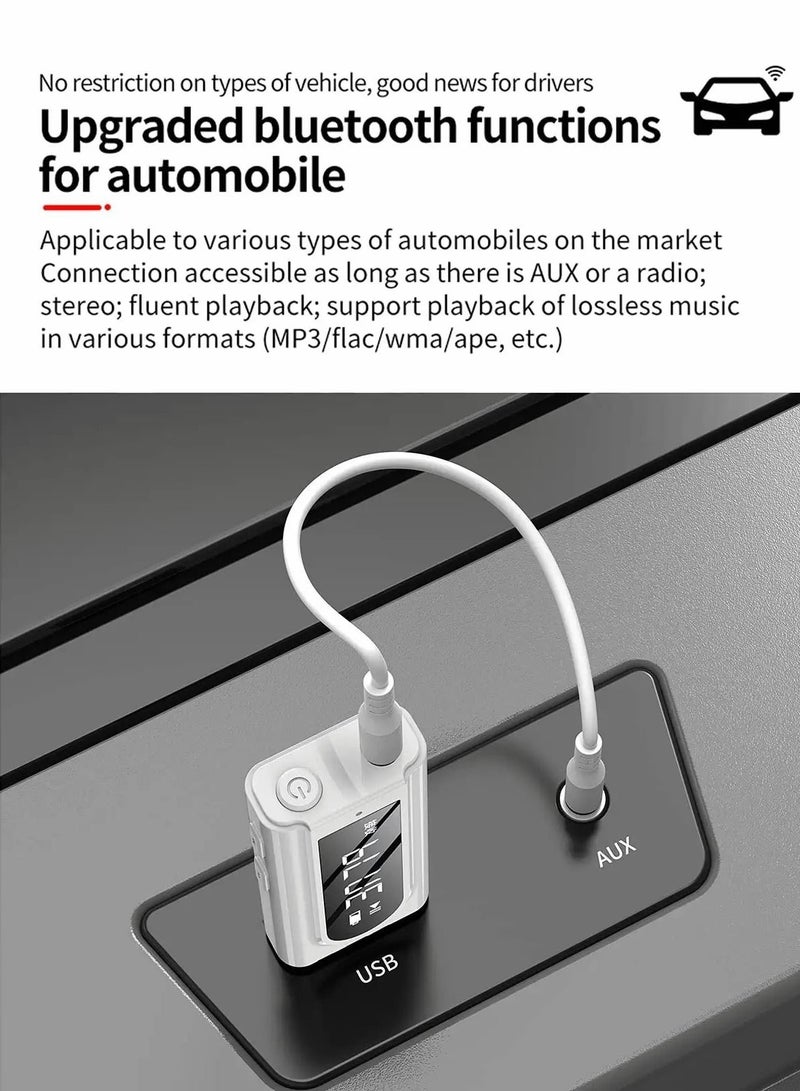USB Bluetooth Transmitter Receiver with Screen, 3-in-1 Bluetooth 5.0 Adapter Support TF Card & FM Transmit,3.5mm Bluetooth