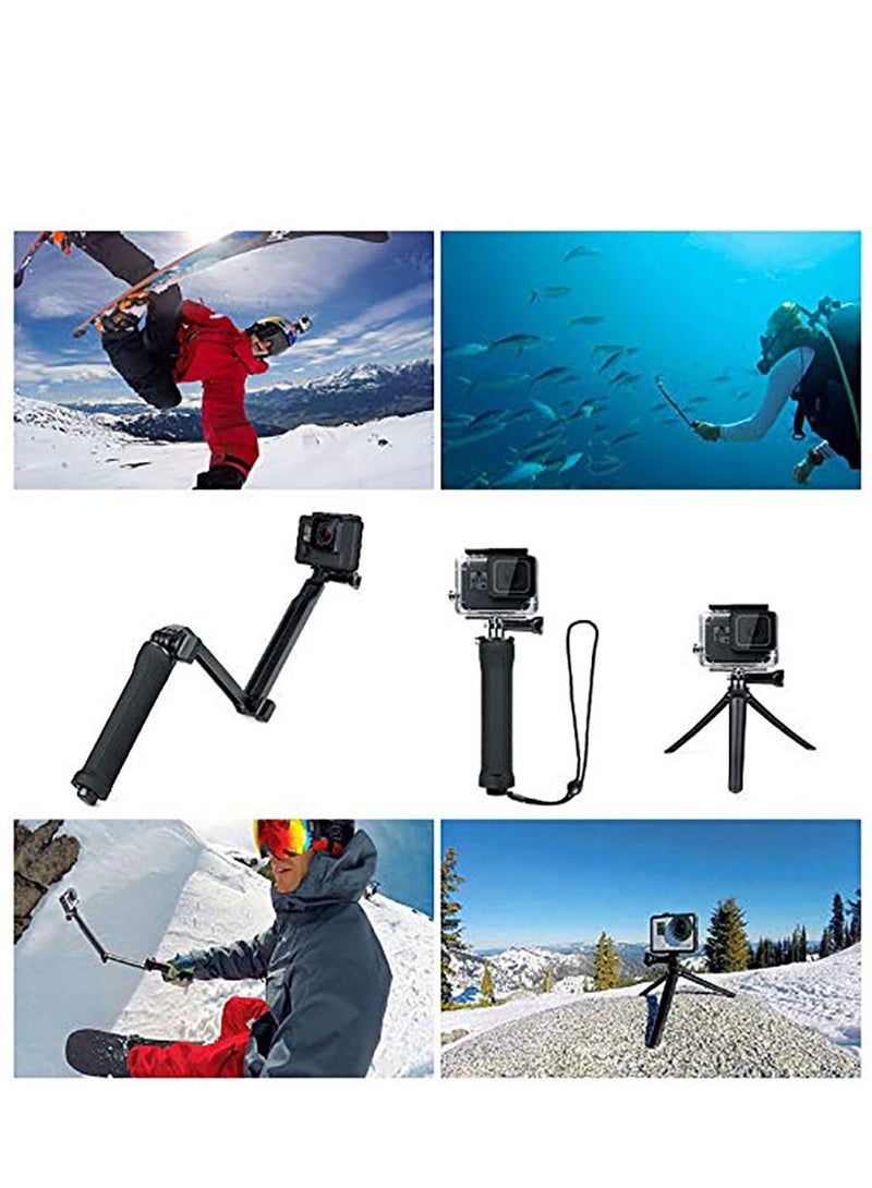 3 Way Tripod for Go Pro Hero 10/9/8/7/6/5/4/3/2/1 Series and other Action Cameras, Detachable Extendable Selfie Stick Pole with Hand Grip Stand