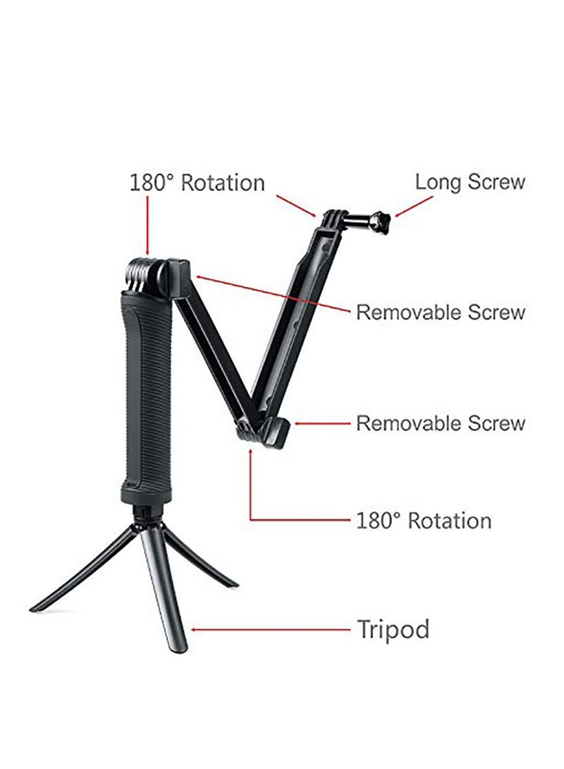 3 Way Tripod for Go Pro Hero 10/9/8/7/6/5/4/3/2/1 Series and other Action Cameras, Detachable Extendable Selfie Stick Pole with Hand Grip Stand