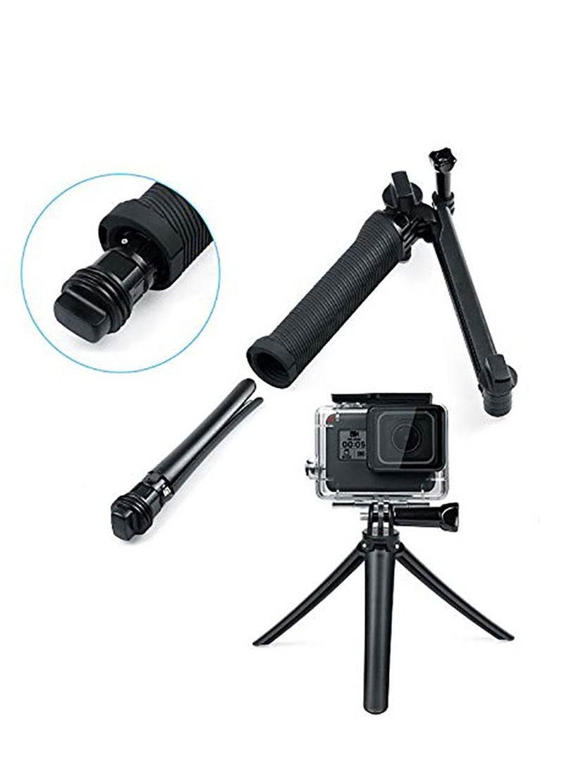 3 Way Tripod for Go Pro Hero 10/9/8/7/6/5/4/3/2/1 Series and other Action Cameras, Detachable Extendable Selfie Stick Pole with Hand Grip Stand
