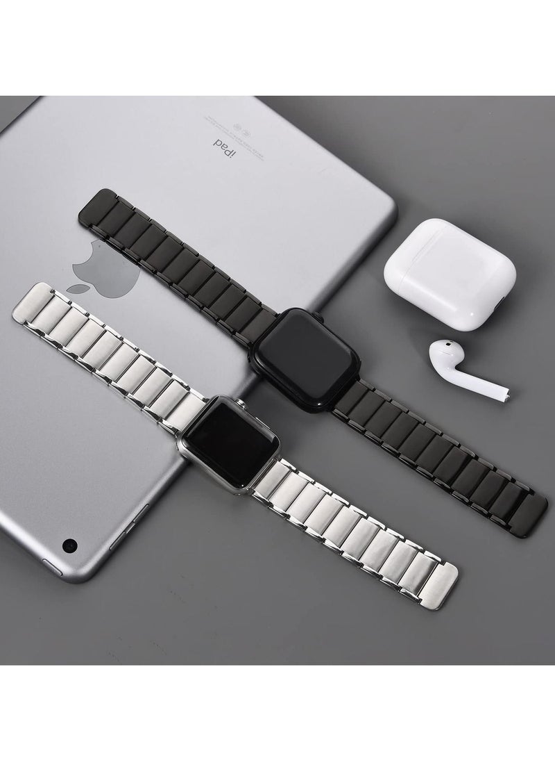 Metal Straps Compatible with Apple Watch 45mm/44mm, Magnetic Metal iWatch Replacement Bands, Stainless Steel Strap for Apple Watch Series 7/6/5/4/SE (Sliver)