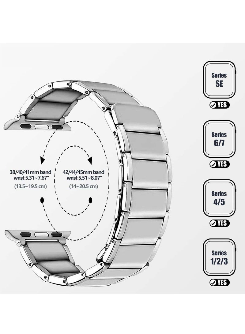 Metal Straps Compatible with Apple Watch 45mm/44mm, Magnetic Metal iWatch Replacement Bands, Stainless Steel Strap for Apple Watch Series 7/6/5/4/SE (Sliver)