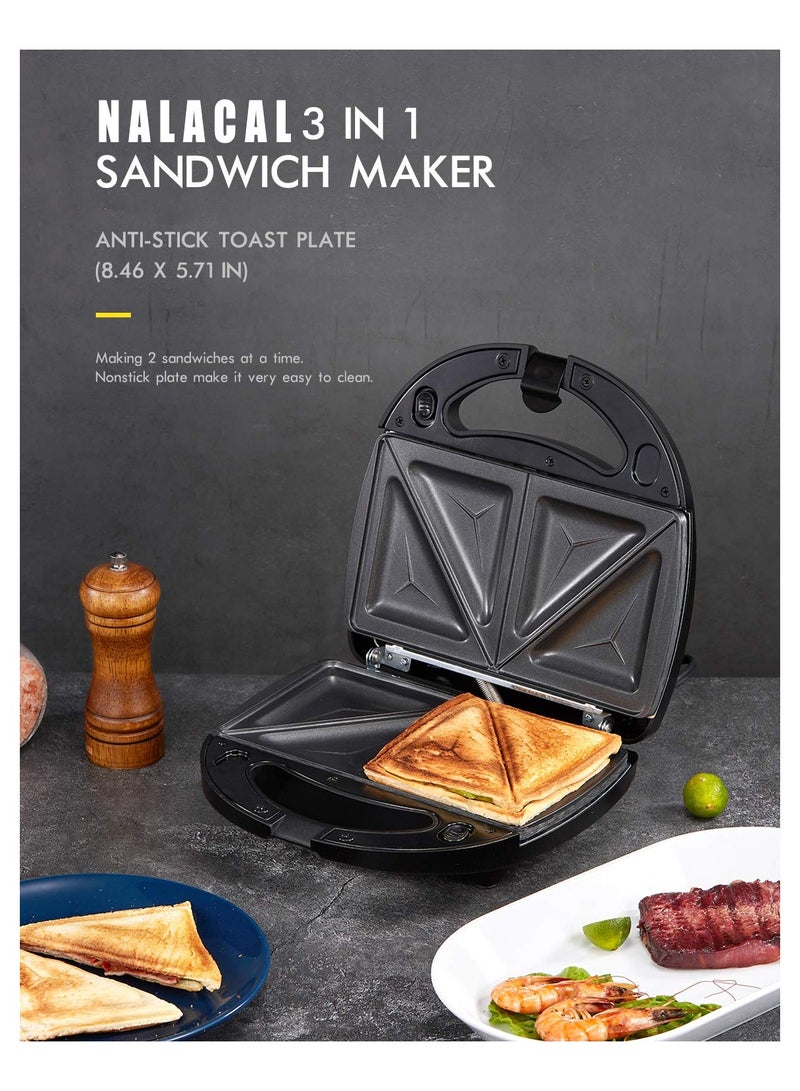 Versatile 3-in-1 Sandwich Maker with Waffle, Toaster, and Panini Press Options - Fast Heating, Easy-to-Clean Non-stick Plates, and Compact Design for Portable Use
