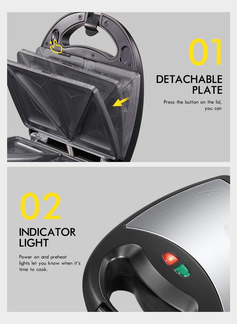 Versatile 3-in-1 Sandwich Maker with Waffle, Toaster, and Panini Press Options - Fast Heating, Easy-to-Clean Non-stick Plates, and Compact Design for Portable Use