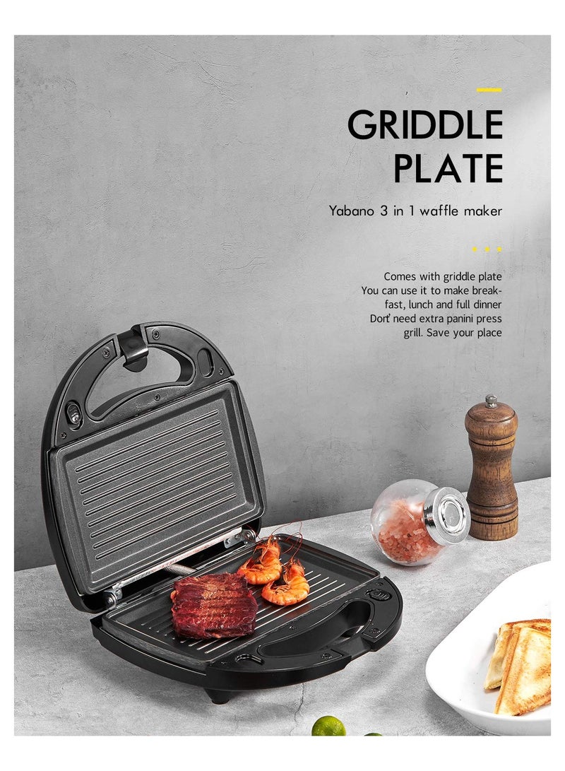 Versatile 3-in-1 Sandwich Maker with Waffle, Toaster, and Panini Press Options - Fast Heating, Easy-to-Clean Non-stick Plates, and Compact Design for Portable Use