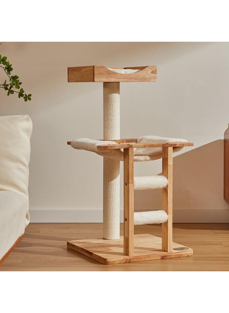 SOPAPETS High-End Large Cat Tree Tower, Premium Rubber Wood Made, Scratching Posts, Removable Soft Cushion Bed, Mini Ladder, Super Stable (48x48x90cm)