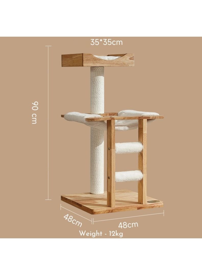 SOPAPETS High-End Large Cat Tree Tower, Premium Rubber Wood Made, Scratching Posts, Removable Soft Cushion Bed, Mini Ladder, Super Stable (48x48x90cm)