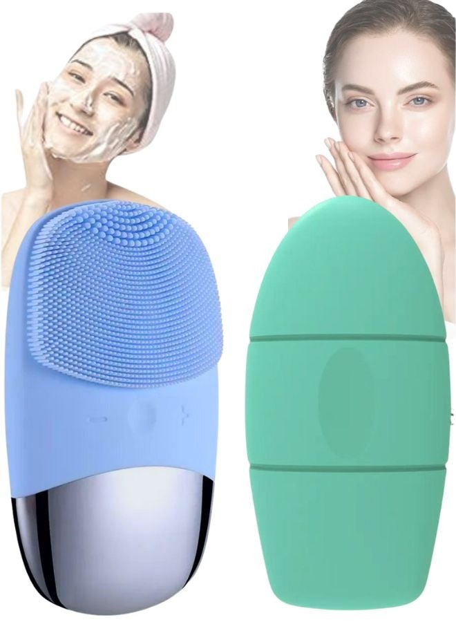 Facial Cleansing Brush 3-in-1 Electric Silicone Face Scrubber + Ice Mold Ice Maker for Face with Anti-Leak& Drip System, Contour Cube Ice Roller