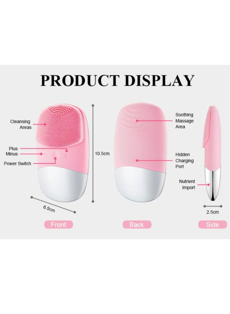 Facial Cleansing Brush 3-in-1 Electric Silicone Face Scrubber + Ice Mold Ice Maker for Face with Anti-Leak& Drip System, Contour Cube Ice Roller