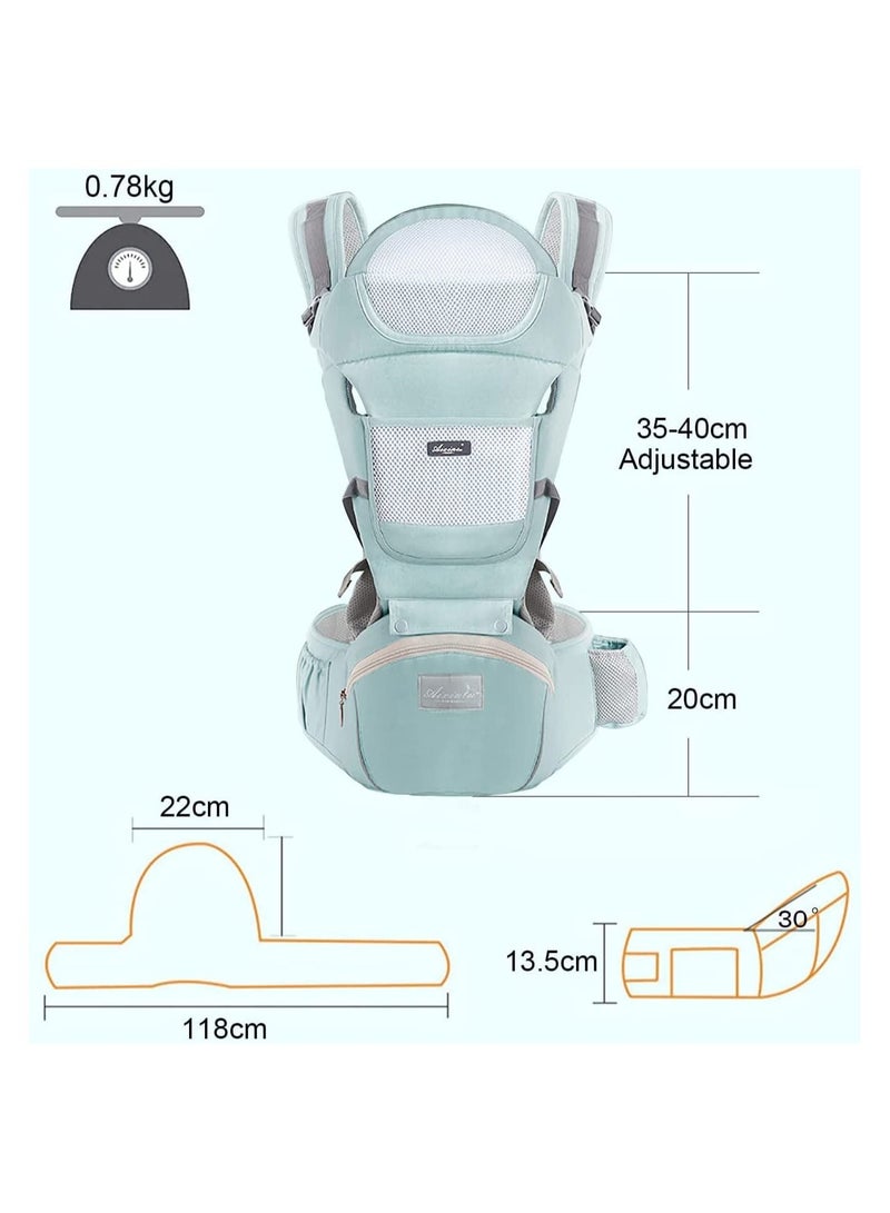 Carrier with Hip Seat, Baby Waist Stool Baby Carrier with Storage Box Baby Holder Breathable Comfortable Front Back Sling Separable for Newborn Infant Toddler 3-36 Months Women Four Seasons Green